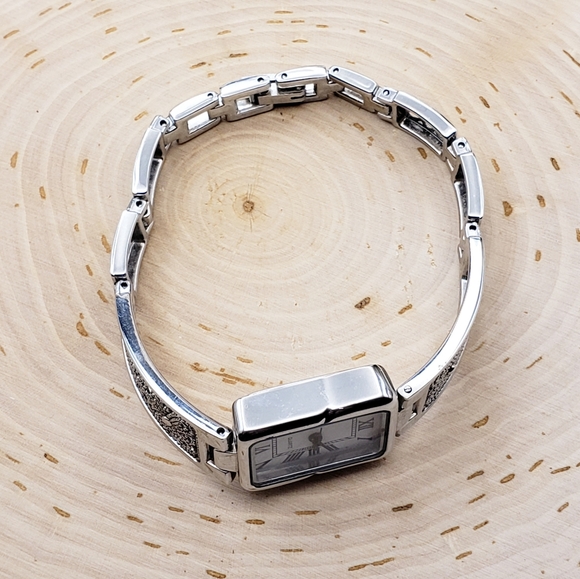 Stainless Steel Quartz Roman Numeral Rectangle Face Watch 6.5" - Picture 4 of 8